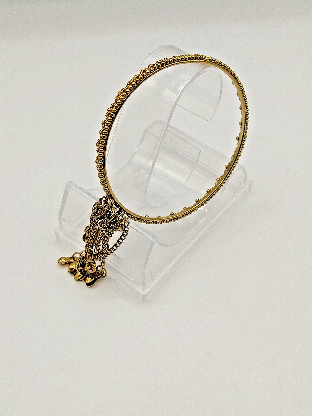 Gold Tone Retro Boho Bangle Bracelet with Dangly Chains-image