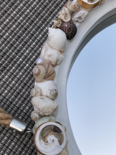 Port hole style handmade sea shell 11 inch mirror beach decor, wall hanging - Picture 3 of 15