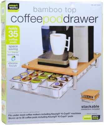 Bamboo Top Coffee Pod Drawer, Single Serve K-cups
