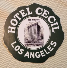 Hotel Cecil Los Angeles, CA Vinyl Die-Cut Peel & Stick Luggage Label/ Sticker