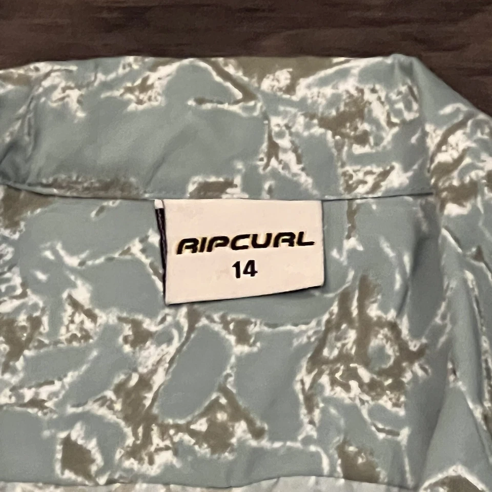 Rip Curl Shirt Mens Medium 14 Short Sleeve Button Up Green / Blue - Image 2 of 4