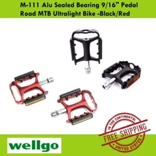 Wellgo M111 Alu Sealed Bearing 9/16" Pedal Road MTB Ultralight Bike -Black/Red