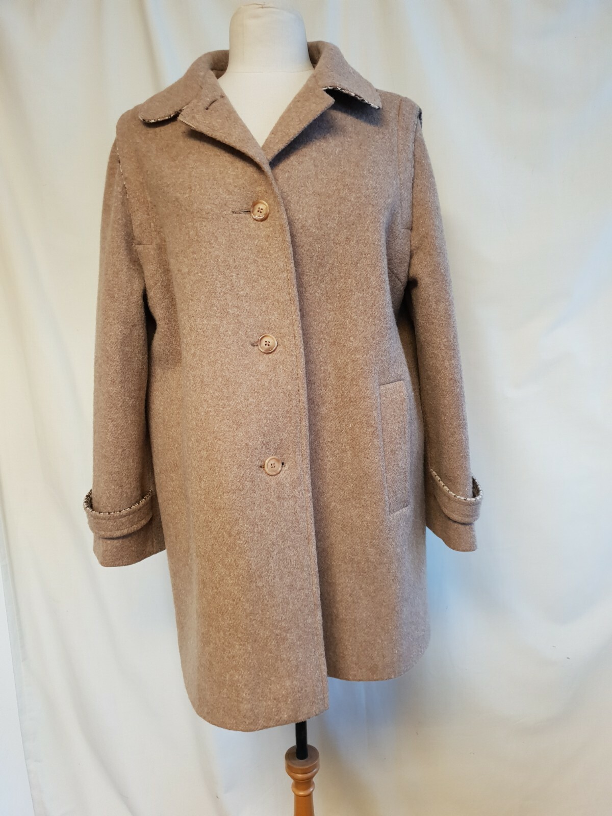 ALTRA Cappotto donna VINTAGE marrone pura lana foderato nylon UK 16 senza etichetta tweed 2083