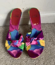 Stuart Weitzman Watercolor Print Knot Slide Heels Sz. 8 1/2 