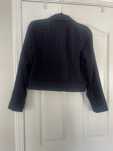 NWOT Rachel Roy Jacket Womens MediumBlue Check Blazer Single Breasted, Cropped - Picture 3 of 3