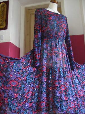 MONSOON MAXIKLEID 10 8 indisch Vintage COVER UP Bauer transparent Boho Hippie fließend