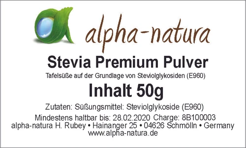50g Stevia Premium Powder - 60% Vine. A. Certified Quality + 50 Stevia Tabs