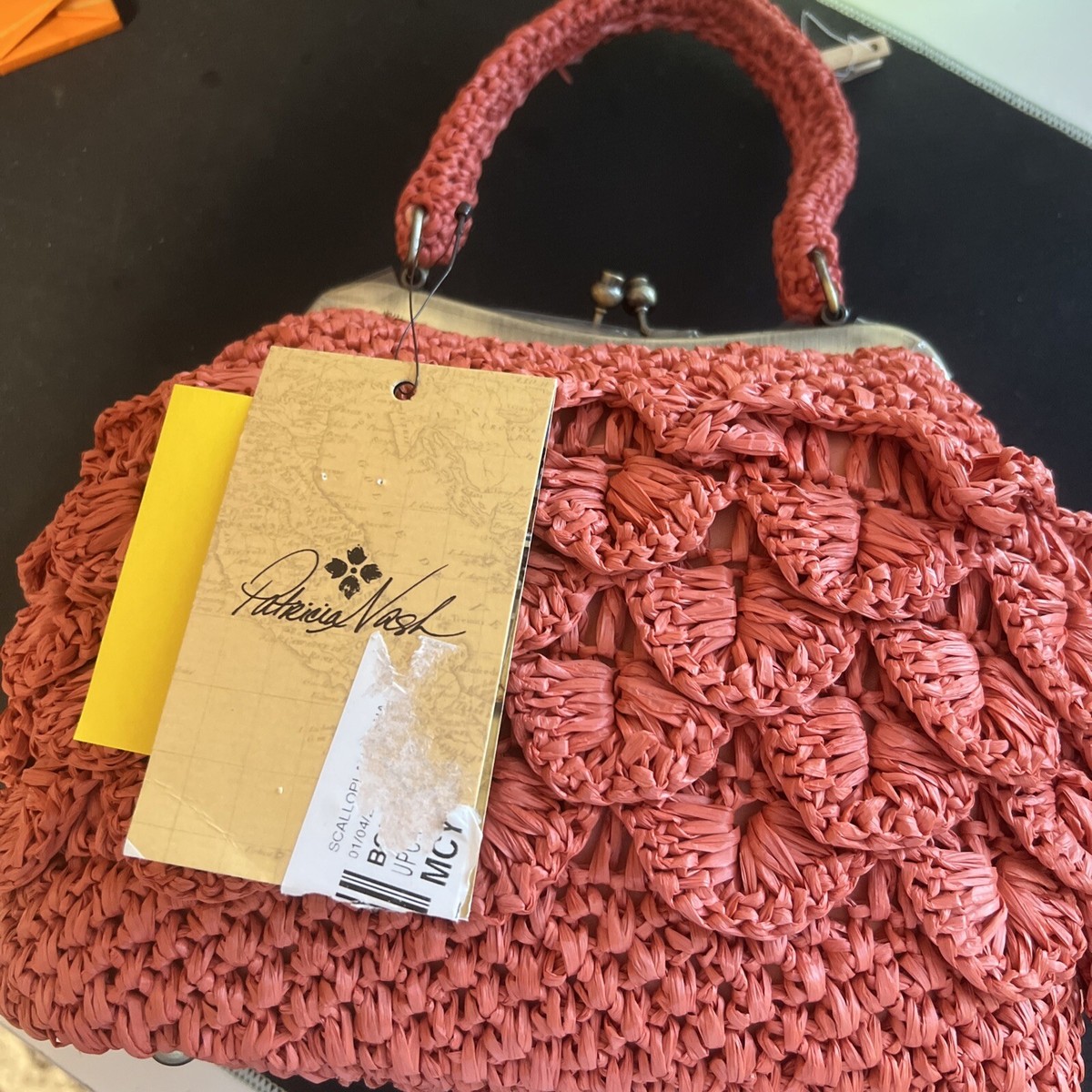 Patricia Nash Laureana Frame Satchel Scalloped Raffia, NWT