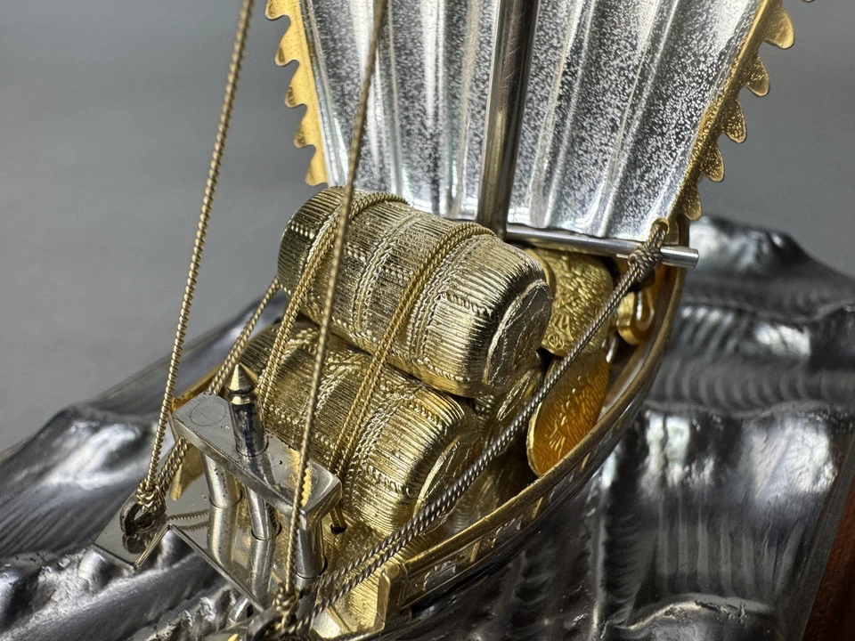 Y9006 OKIMONO Silver Treasure Ship caja de cristal Japón figura interior antigua Foto 4 de 4