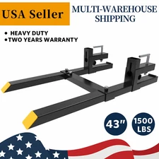 Tractor Pallet Forks 1500lb 43" Clamp on Skidsteer Loader Bucket Steel With Bar