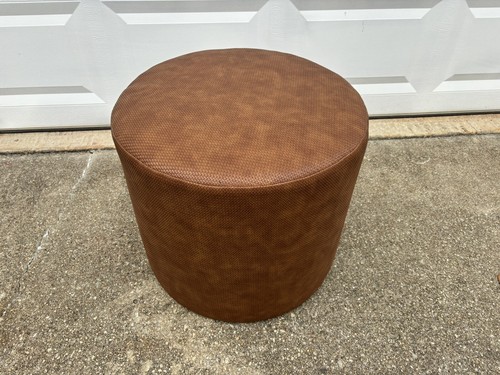 Vintage Reupholstered Round Ottoman Footstool Pouf