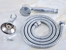 Polished Chrome Brass Bathroom Handheld Shower head 1.5m Hose & Wall Bracket