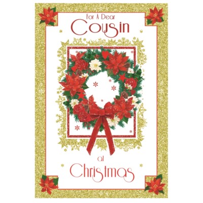 Für einen lieben Cousin Blumenkranz Design Weihnachtskarte