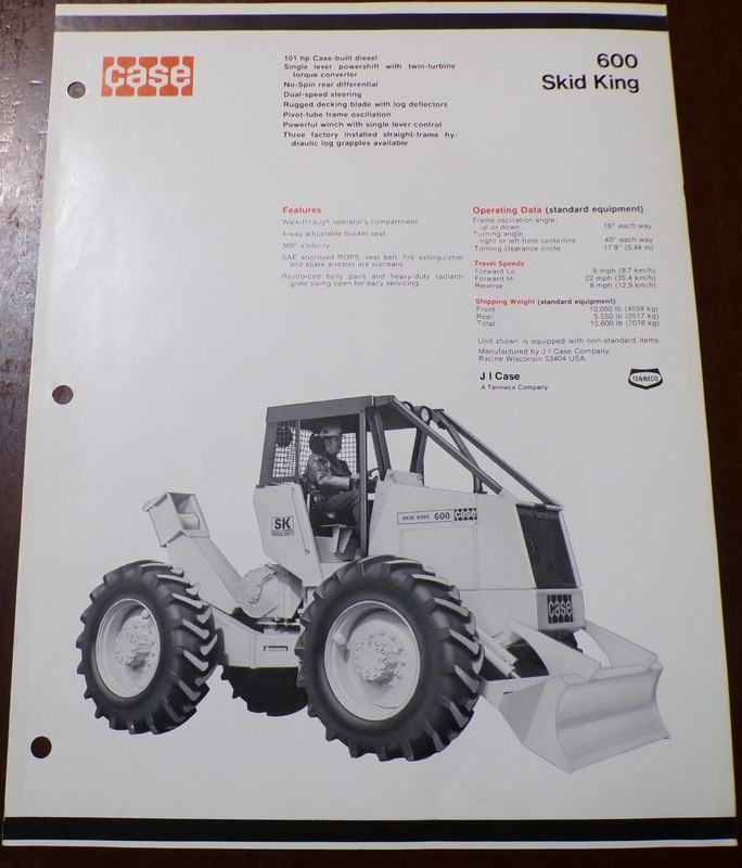 Case  600 Skid King Skidder Sales/Specifications Brochure 1972