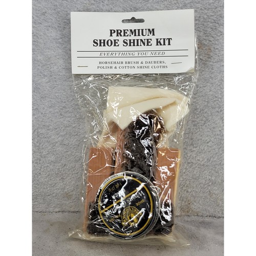 Premium Shoe Shine Kit Meltonian Black Polish Horsehair Brush Daubers Cloths