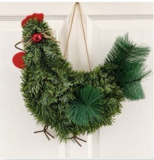 NEW Artificial Pine Rooster Wreath Door Decoration Green Red Christmas Holiday