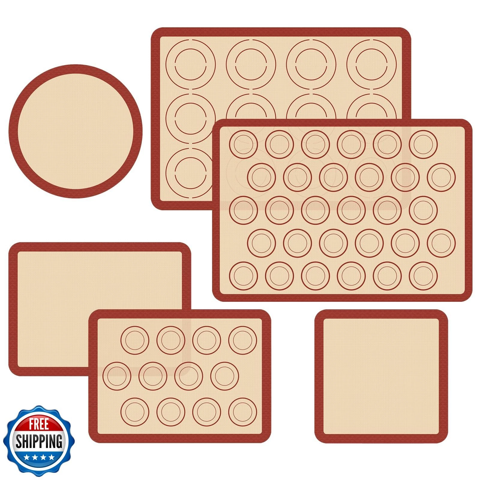 Silicone Baking Mat Set of 6, Macaron Silicone Baking Mat for Bak