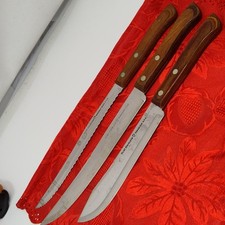 3X Flint Stainless Vanadium Knives Made In USA Vintage Wood Handles Waverly