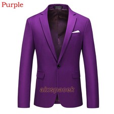Mens Solid Smart Formal Dress Blazer Suit Jacket Notch Lapel Coat Wedding Top