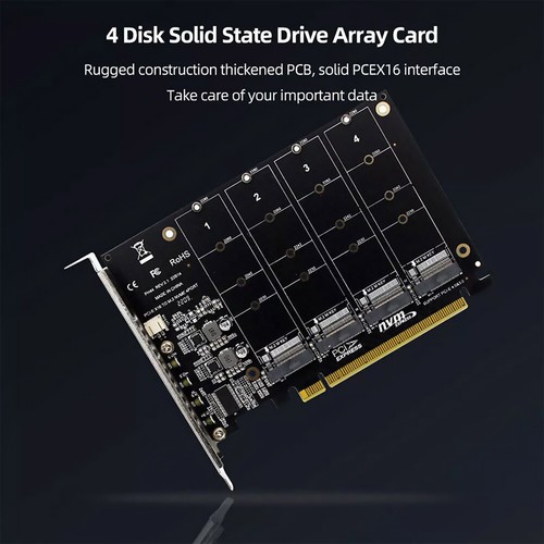 4 Port M.2 NVME SSD to PCIe 3.0 4.0 X16 Adapter 4 Disk Expansion Card 4 x 32Gbps - Afbeelding 7 van 10