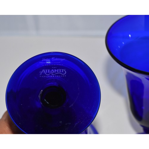 Victor Carranza Mexican Handblown Cobalt Atlantis Paradise 7" Stem Glass Goblets - Picture 2 of 5
