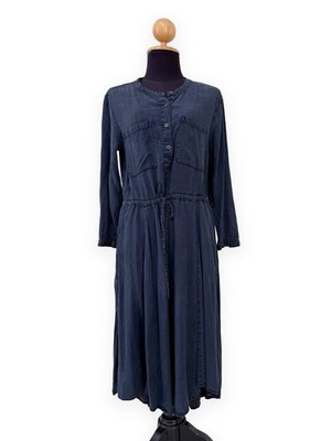 GAP Lyocell Denim Midi Hemd Kleid blau Bindeband Taille Langarm UK 10 12