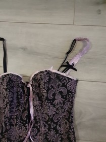 Vintage Ann Summers Black & Dusky Pink Boned Corset Top Size 8-10