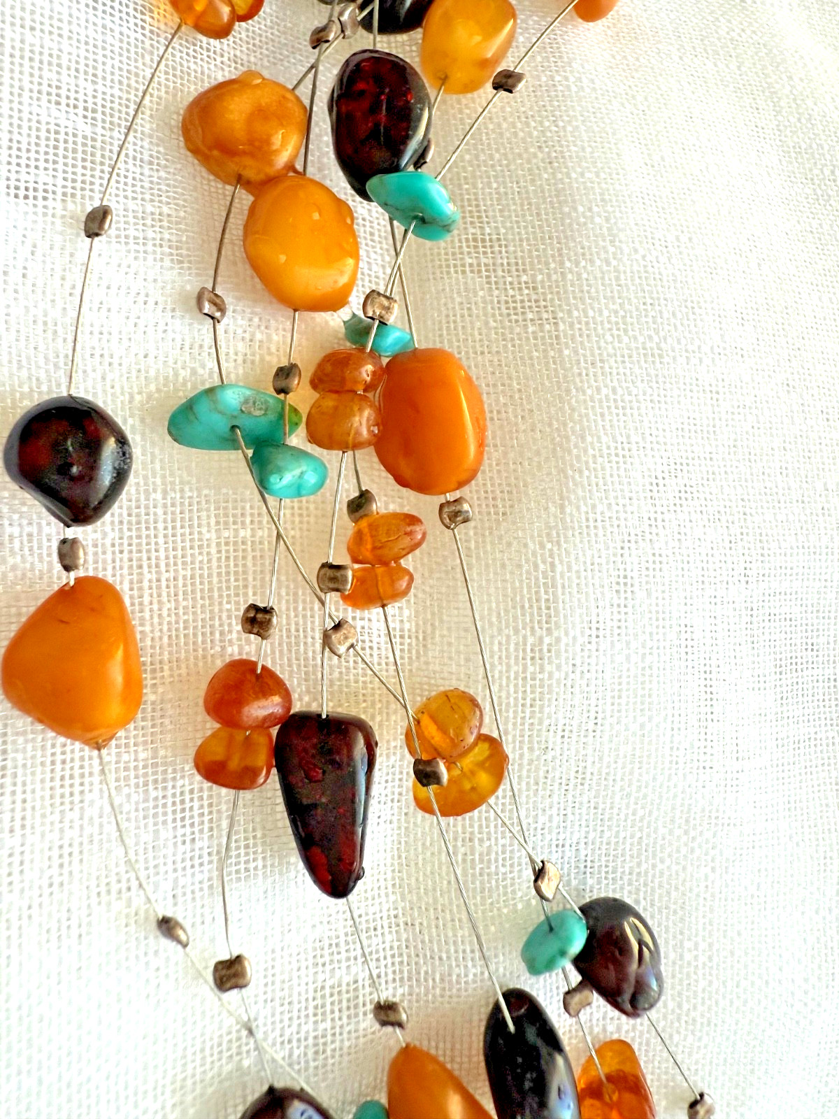 Sterling 925 multiple wire layers natural amber t… - image 4