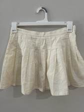 Urban Outfitters Women's Ivory Linen Woven Pleated Zip Mini Skirt Size M