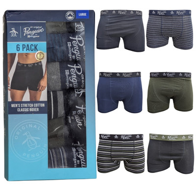Original Pinguin Herren 6x Pack Boxer Stretch Baumwolle Trunks Rich Unterwäsche Geschenk