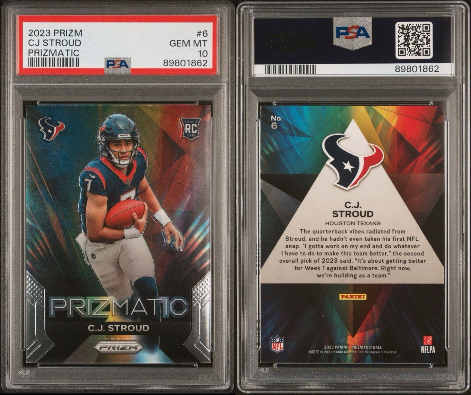 🏈 2023 Panini Prizm - CJ Stroud - Prismatic Houston Texans RC Rookie #6 PSA 10 view 3