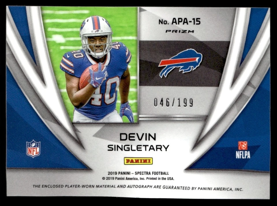 2019 Panini Spectra Aspiring Patch Autographs Devin Singletary Auto 046/199 - Image 2 of 2