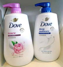 Dove Body Wash Micromoisture Renew Peony /Rose Oil & Deep Moisture 30.6 oz SET