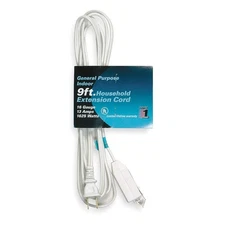 POWER FIRST 1FD69 Extension Cord,9ft,16Ga,13A,SPT-2,Wht 1FD69
