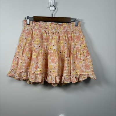 True Craft Floral Ruffle Mini Skirt Cottagecore Coquette Boho Peach S M