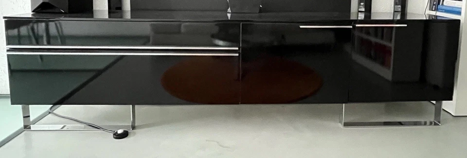 Misura Emme Block Sideboard L256xT52xH69cm TV-Möbel Design schwarz Hochglanz