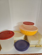 Vintage Tupperware 2 Harvest Gold Cake Pans And Multiple Other Containers.