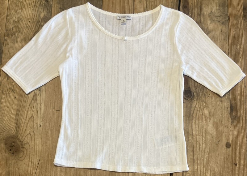 CREWCUTS Sz XL Girls Ivory Cream Short Sleeve Cotton Shirt EEUC