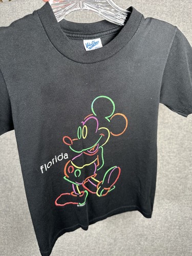 Vintage Mickey Mouse Kids Shirt Florida Velva Sheen Black Neon Small 6-8 USA - Picture 4 of 10