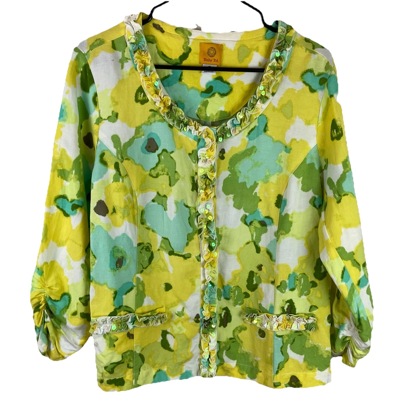 Ruby Rd Women’s Lightweight Jacket Yellow Floral … - image 1
