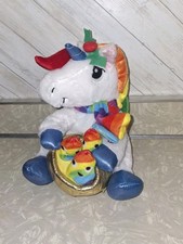 Lighted 11  Gemmy Rainbow Unicorn Animated Sing Pot of Gold Deck The Halls Xmas