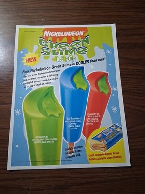 Nickelodeon Green Slime Ice Pop Vintage Print Ad 1997 8x11