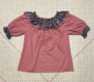 VTG Women's Pink Ruffled Blouse Square Dance Size M/L Pink Butterfly Psychedelic