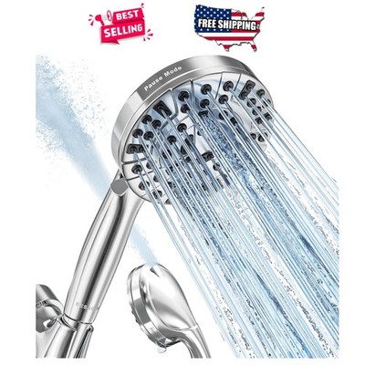 High Pressure Handheld Shower Head 10 Settings Power Wash Pause Mode Chrome Hose