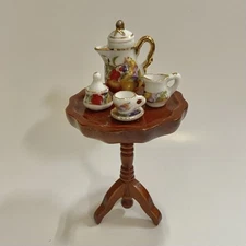 Reutter Porcelain Miniature Dollhouse Fruit Tea Set on Wood Table 1:12