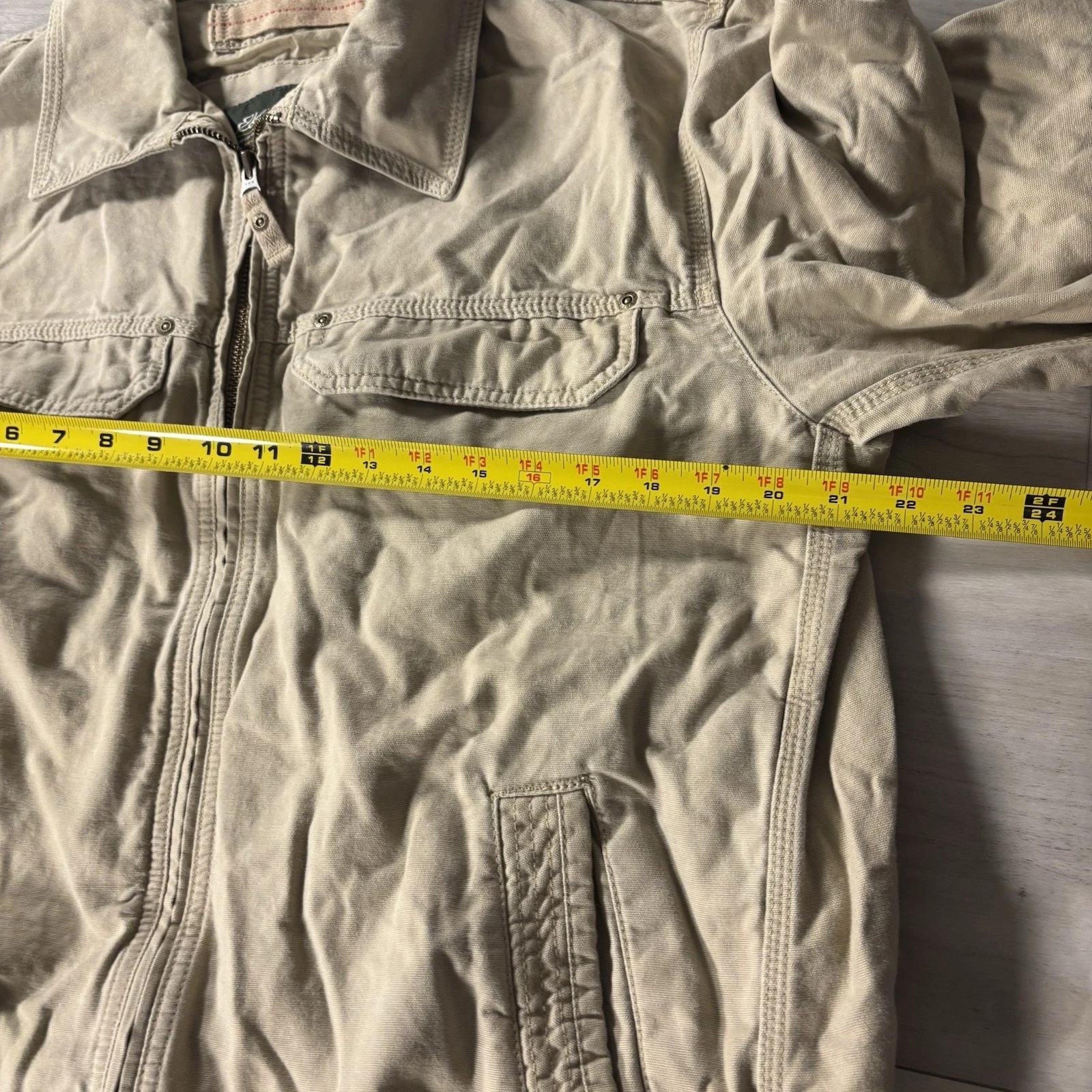 Eddie Bauer Men’s L Beige Cotton Canvas Full Zip Jacket Point Collar Short image 4