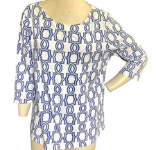 Chico’s Graphic Geo Cotton Slub Top 3/4 Sleeve Trellis Print Sz 3 (XL/16) #163H