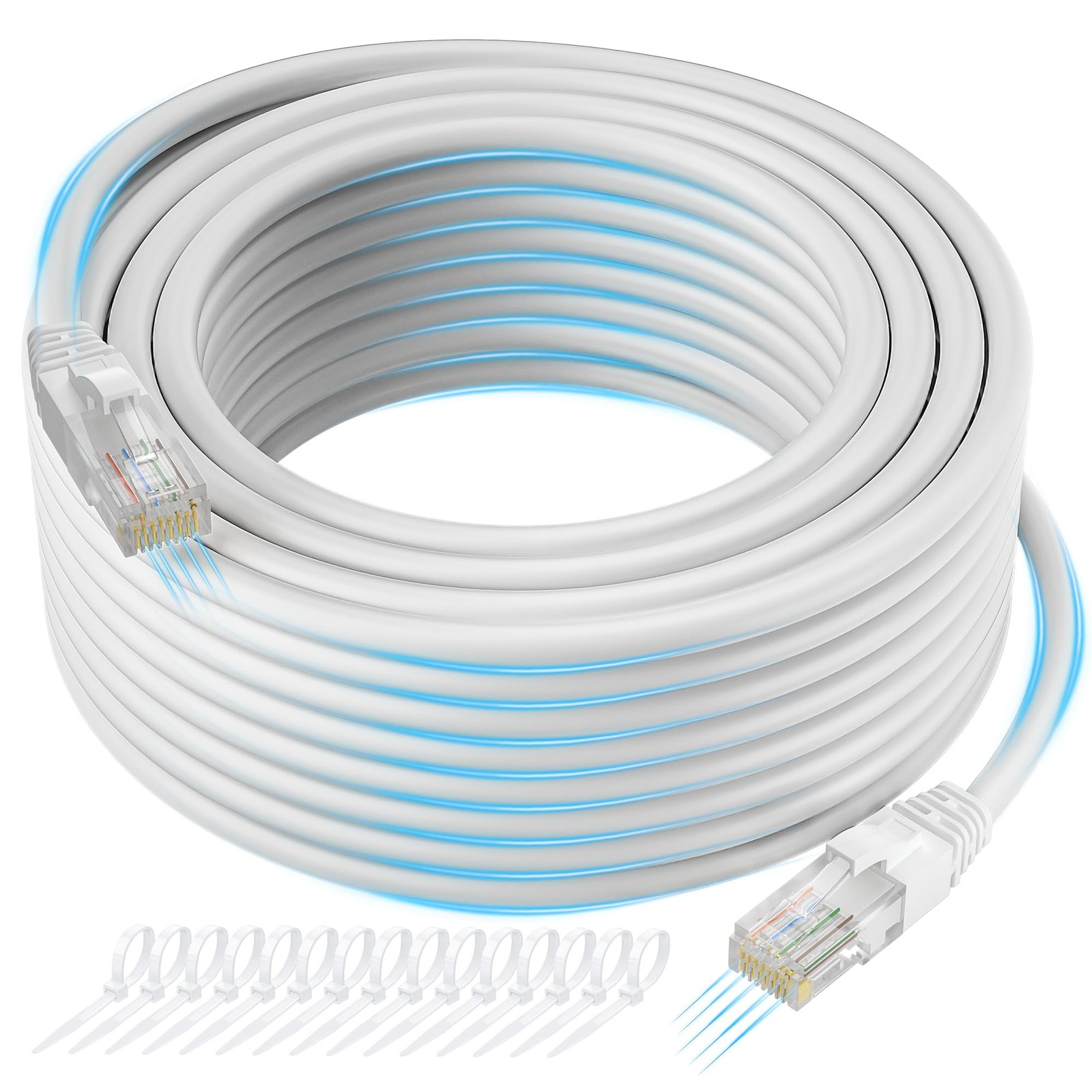 Cat 6 Ethernet Cable 50 FT, Long High Speed Cat6 Internet Cable, White Snagle...