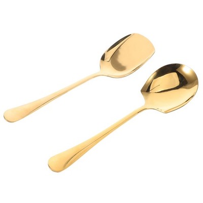 2 Pcs Goldenes Speiseservice Kochlöffel Edelstahl Servierutensilien