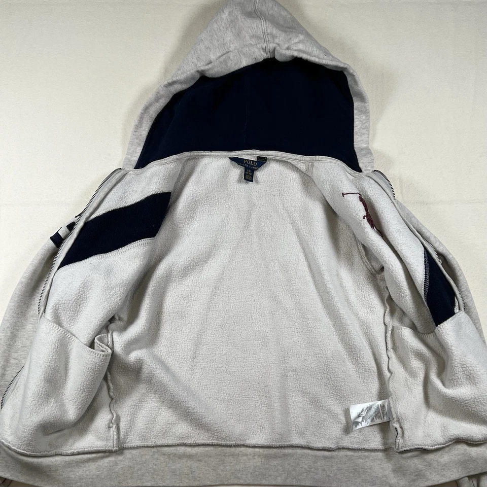 Polo Ralph Lauren Cremallera Completa Gris Azul Sudadera con Capucha Numerada Grande PonyYouth Grande 14-16 Foto 3 de 4